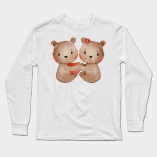 Cute Valentines Day Teddy Bear couple Long Sleeve T-Shirt